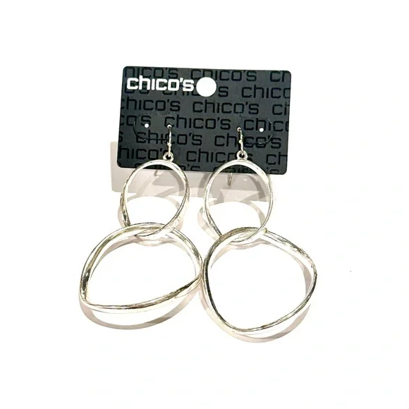 CHICO’S Silver Double Hoop Hook Earrings | NWT - Picture 4 of 5